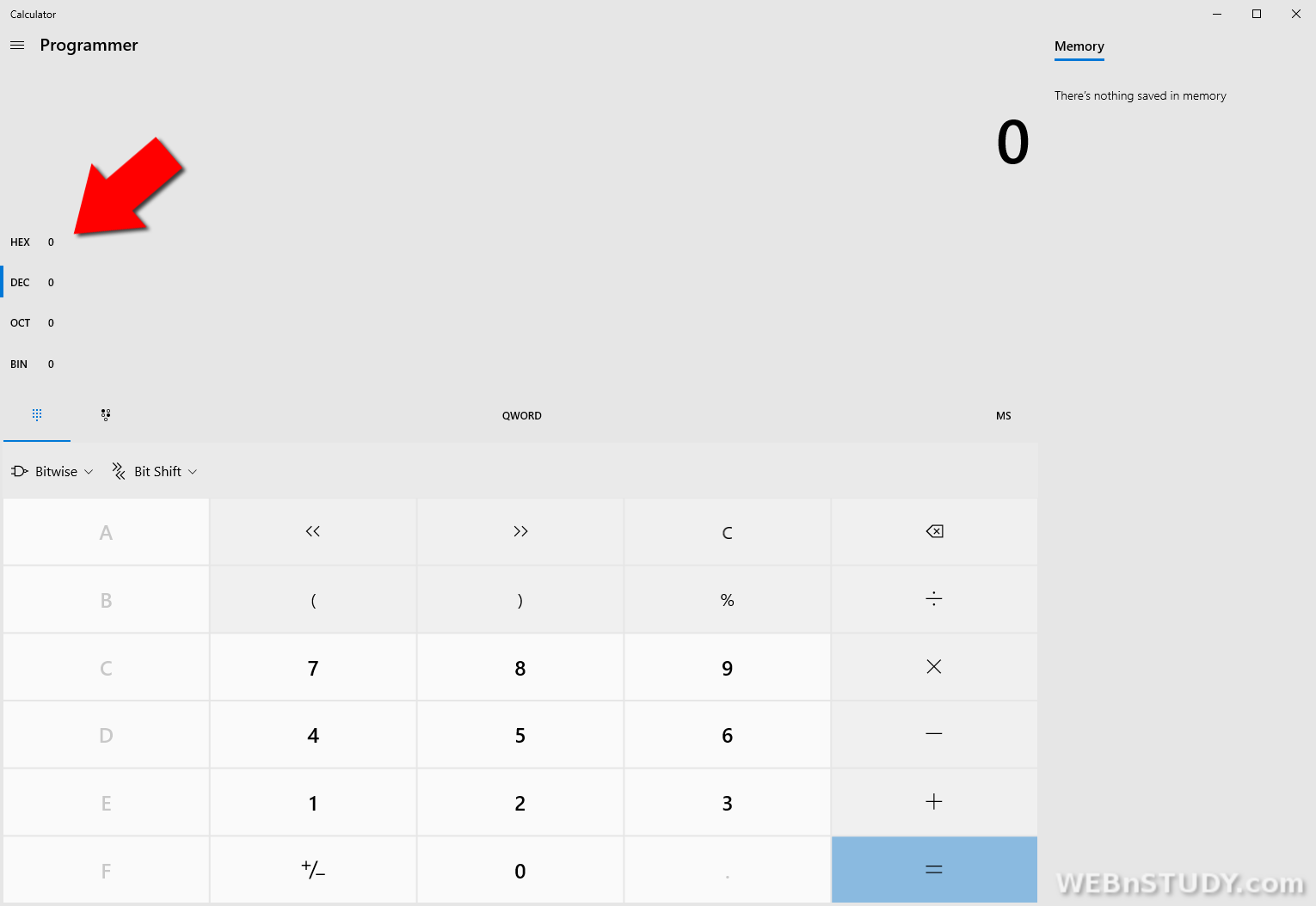 Windows 10 Kalkulator - izbor brojevnog sistema