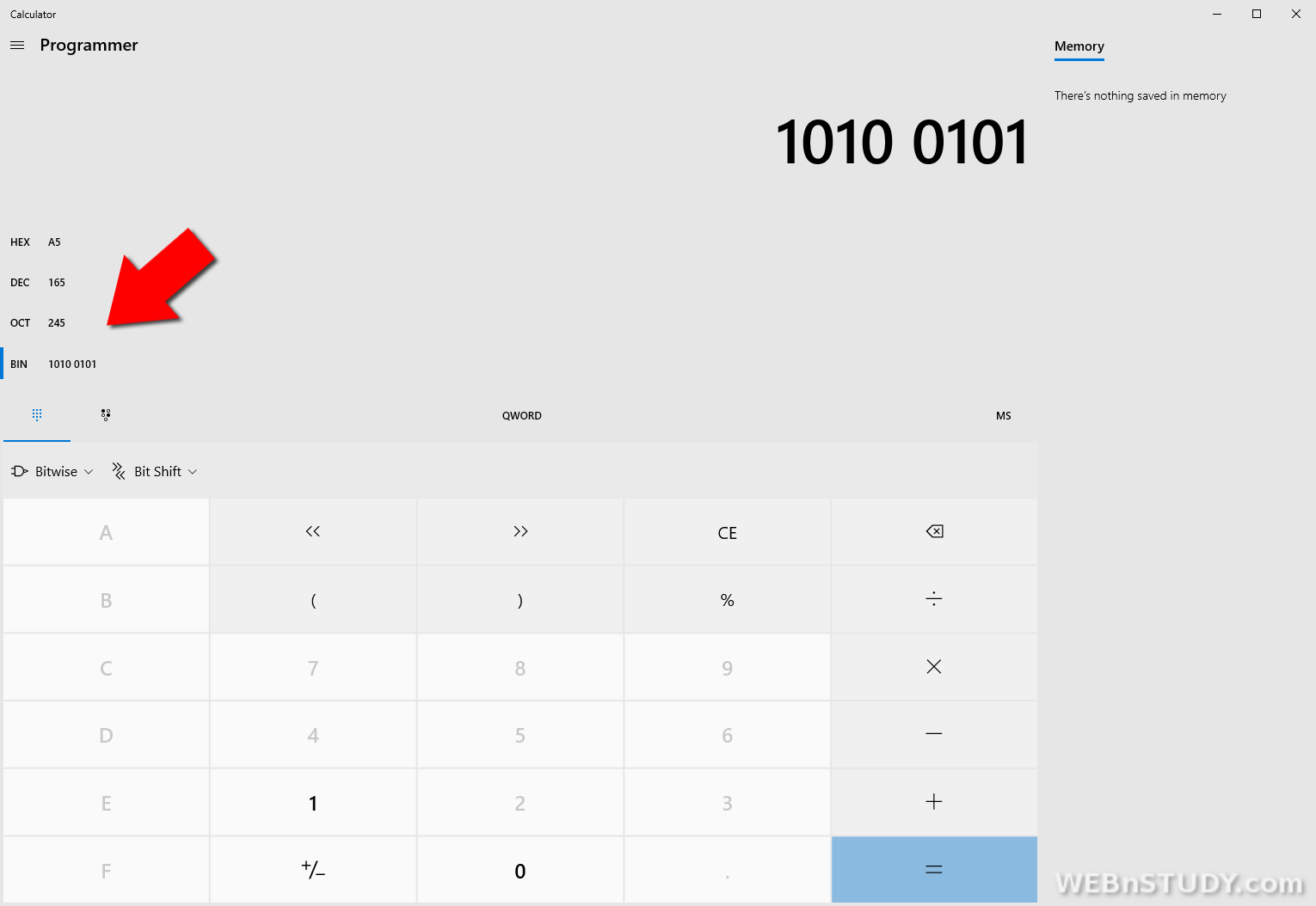 Windows 10 Kalkulator - izbor brojevnog sistema za prikaz